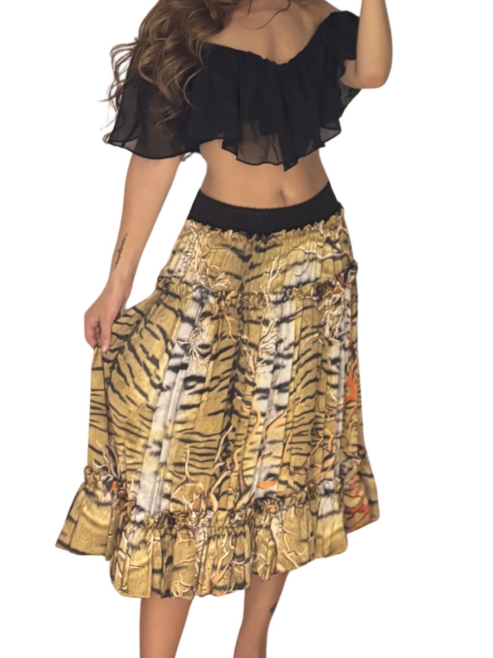 Roberto Cavalli SS2005 Coral Animal Print Silk Midi Skirt